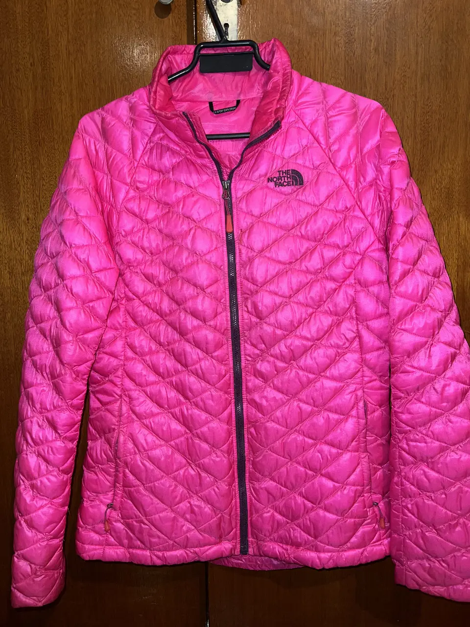 Campera de pluma The North Face, color rosa, con cierre y diseño acolchado. Ideal para el invierno.