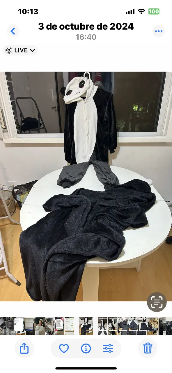 pijama  de panda, enterito con capucha y cierre frontal. Incluye capucha con cara de panda y orejas. Ideal para fiestas de disfraces o eventos temáticos.el precio es por cada uno los dos $50000