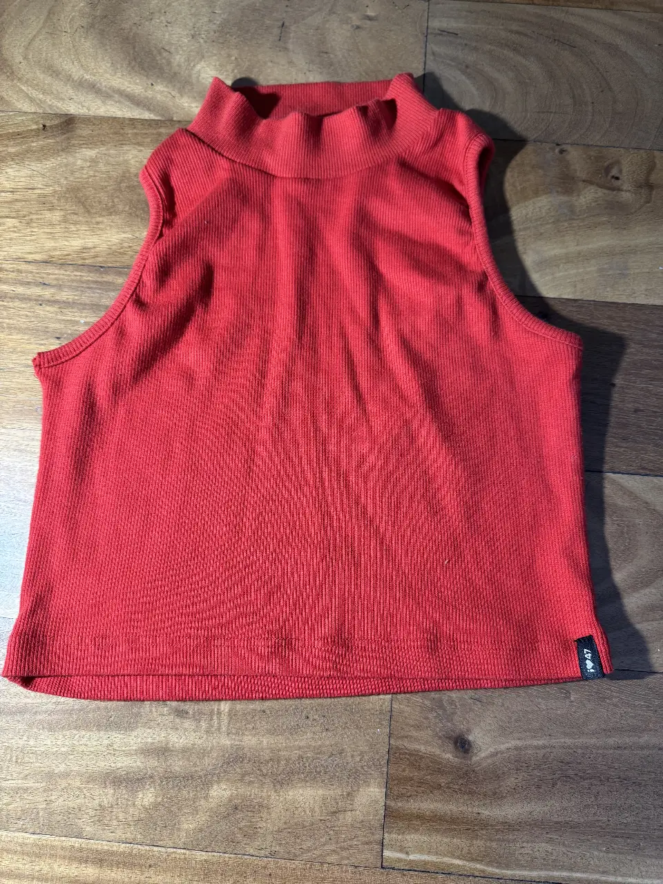Musculosa roja de cuello alto, ideal para un look casual y moderno. Confeccionada en tejido de punto, perfecta para combinar con jeans o pantalones de vestir.