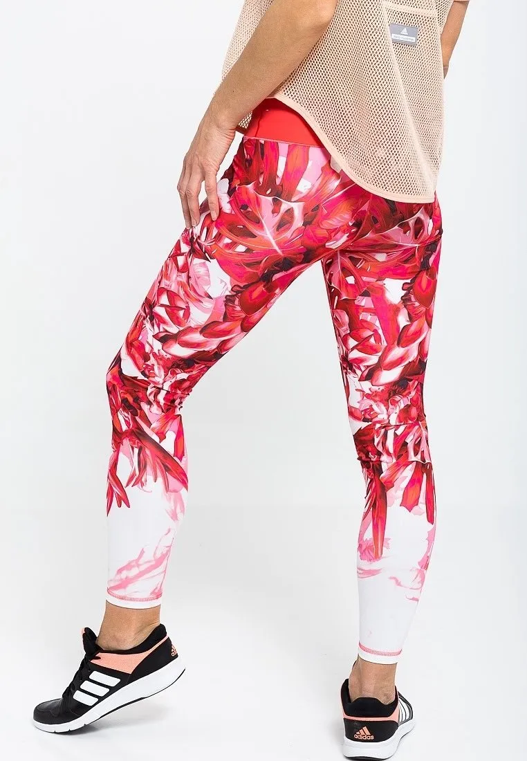 Calzas deportivas Adidas con estampado floral en tonos rojos y blancos. Talle S. Confeccionadas con tejido Climalite reciclado. nueva a estrenar
