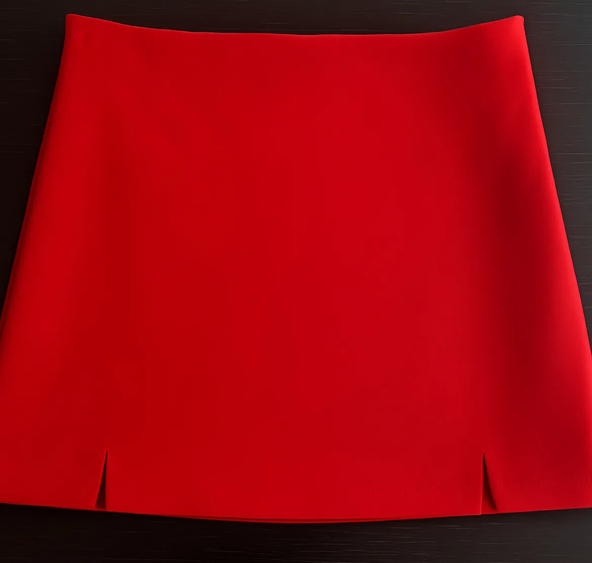 Minifalda roja de corte recto con aberturas laterales. Ideal para un look moderno y audaz.