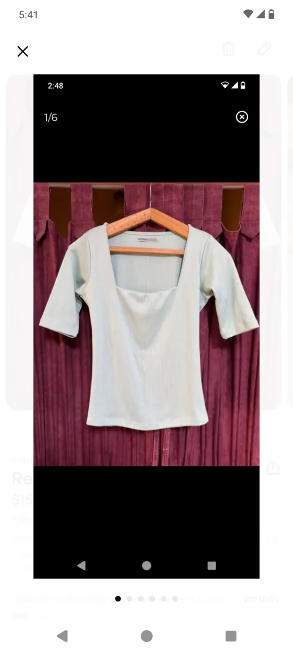 Remera manga 3/4 rib cuello cuadrado – basement – talle l/xl – nueva
​​color verde menta 
​
​tejido de punto acanalado (rib) de excelente calidad, elastizado y ajustado al cuerpo.
​manga 3/4 (llega a la mitad del antebrazo).
​escote cuadrado / cuello cuadrado que estiliza la figura. medidas sin estirar, 57cm de largo, 47cm de sisa a sisa, 29cm largo de las mangas.