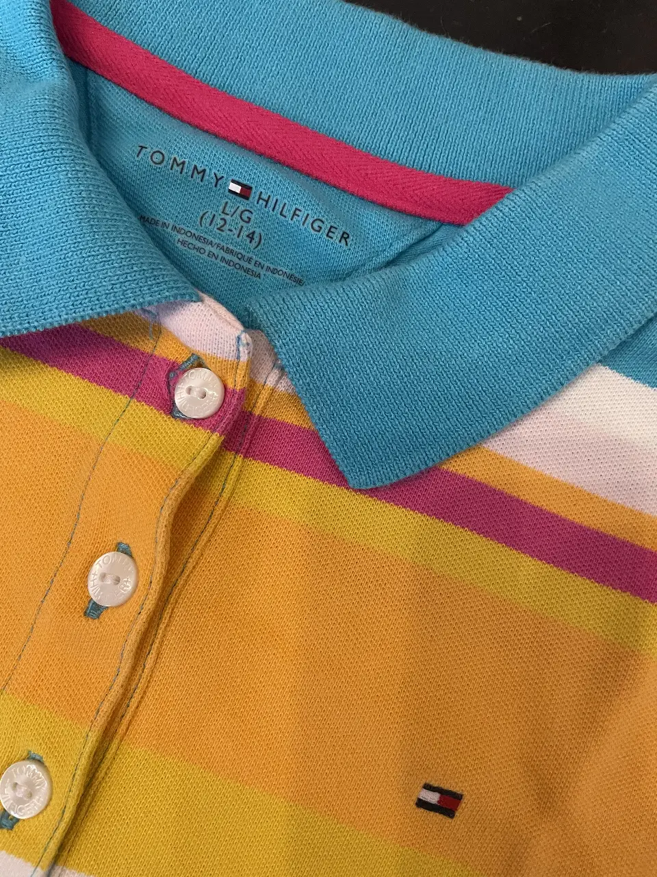 Remera deportiva Tommy Hilfiger a rayas, con cuello polo y mangas cortas. Ideal para un look casual y cómodo.
