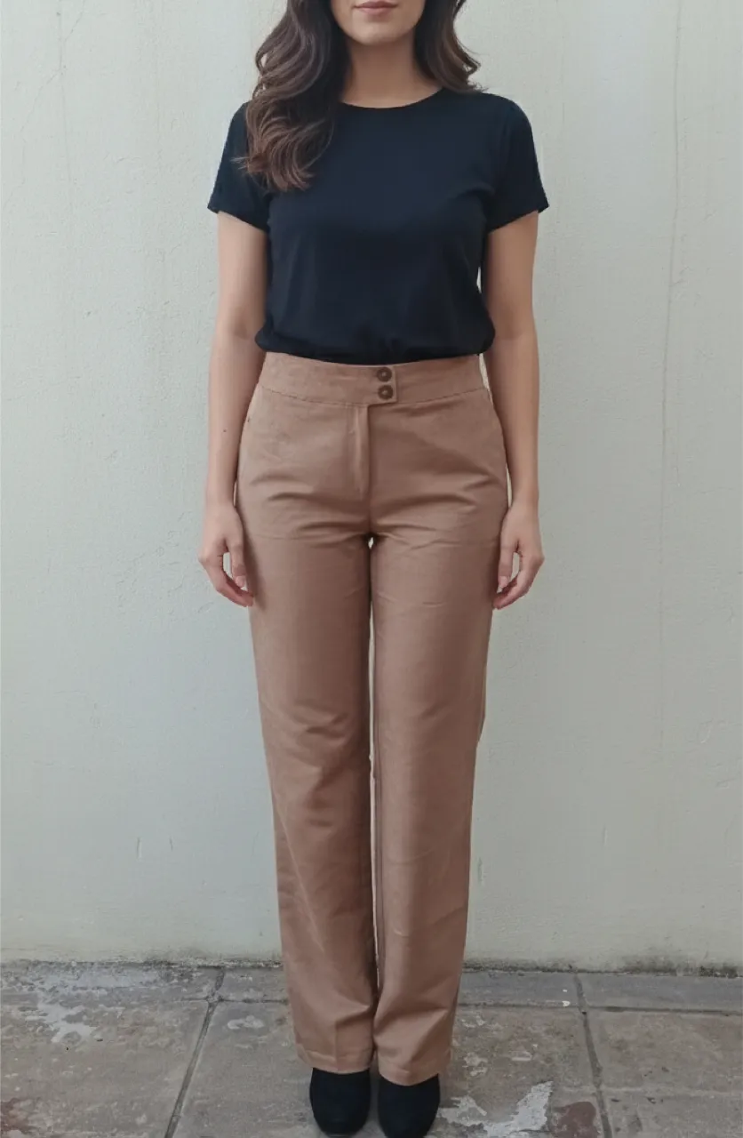 Pantalón de vestir color tiza, tiro alto, con dos botones en la cintura. Diseño liso y corte recto, ideal para un look elegante y formal.