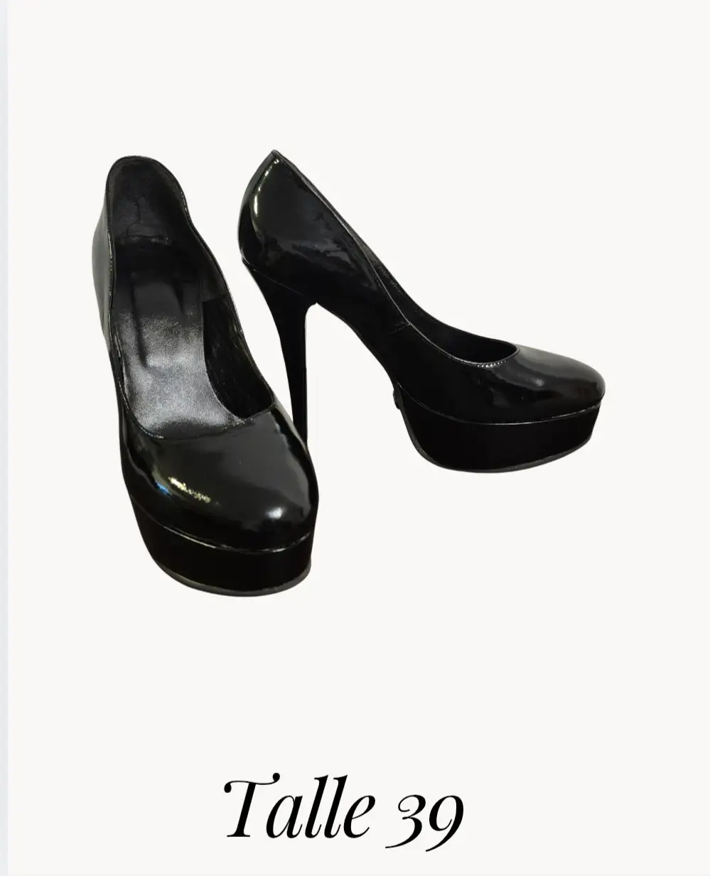 Elegantes zapatos de taco alto negros, con plataforma. Ideales para fiestas y eventos formales. Talle 39.