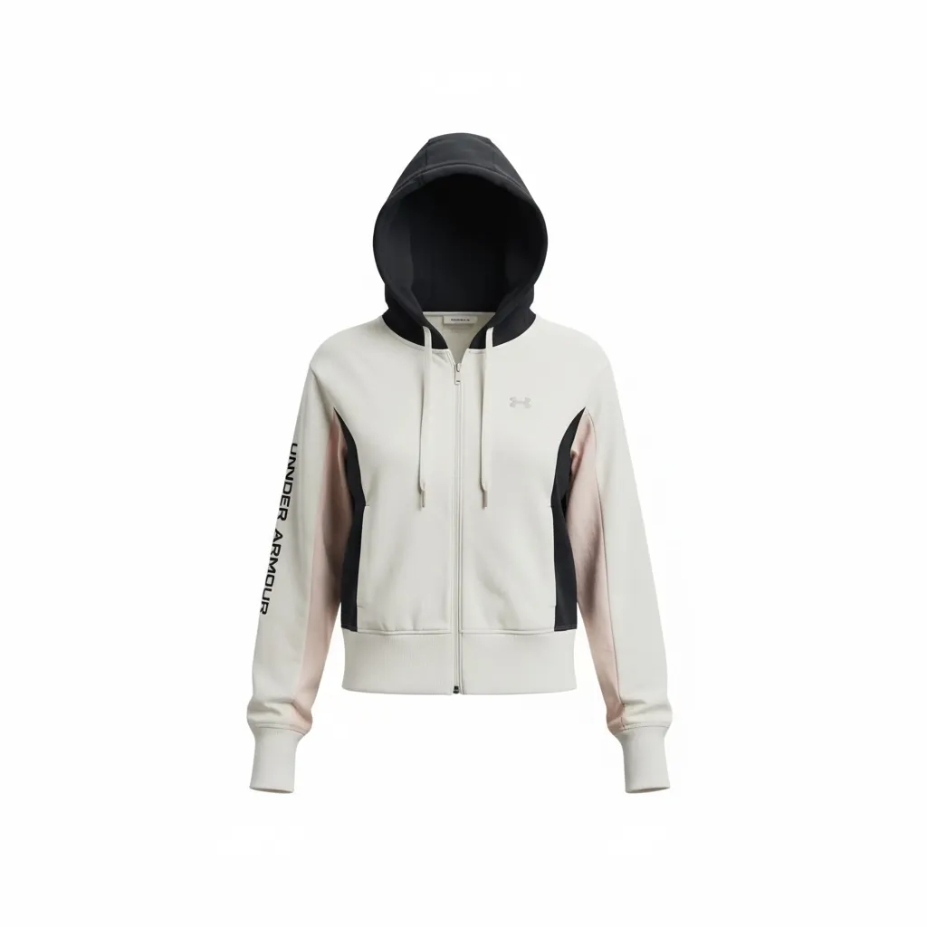 Buzo con capucha y cierre completo. Posee detalles de color en los laterales y en las mangas. Logo de la marca bordado en el frente. 