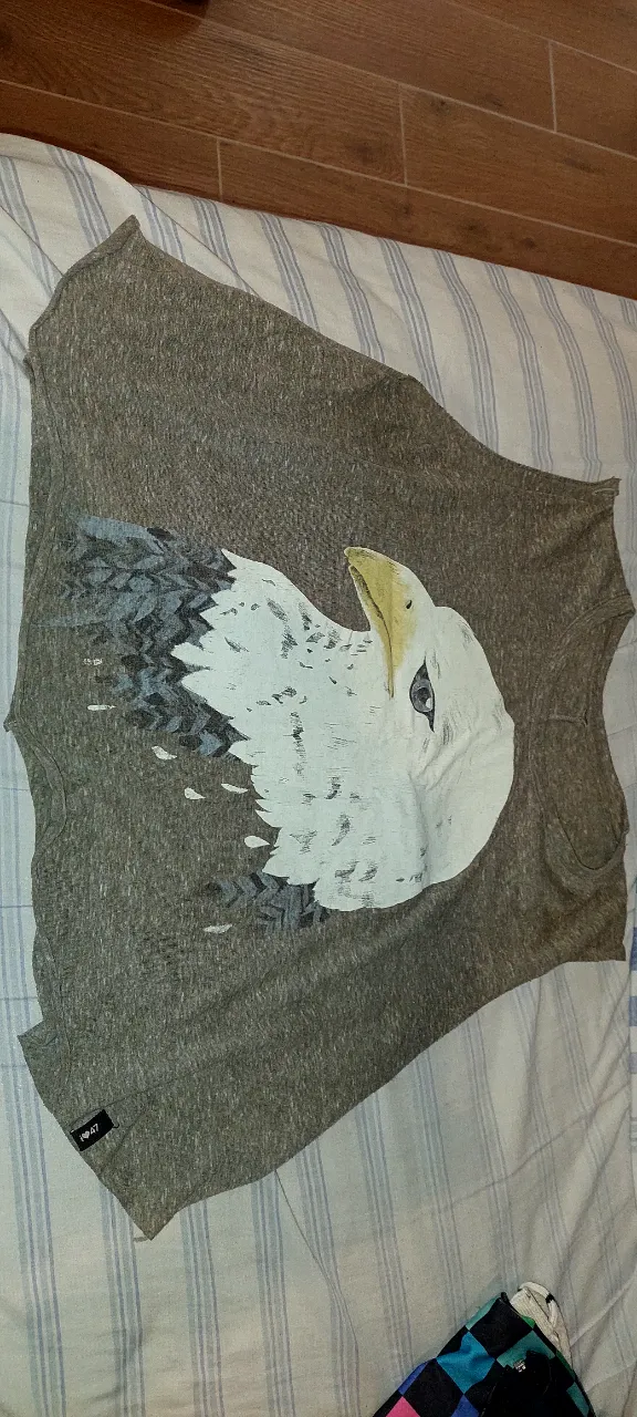 Remera gris con estampa de águila en el frente. Ideal para un look casual y moderno.