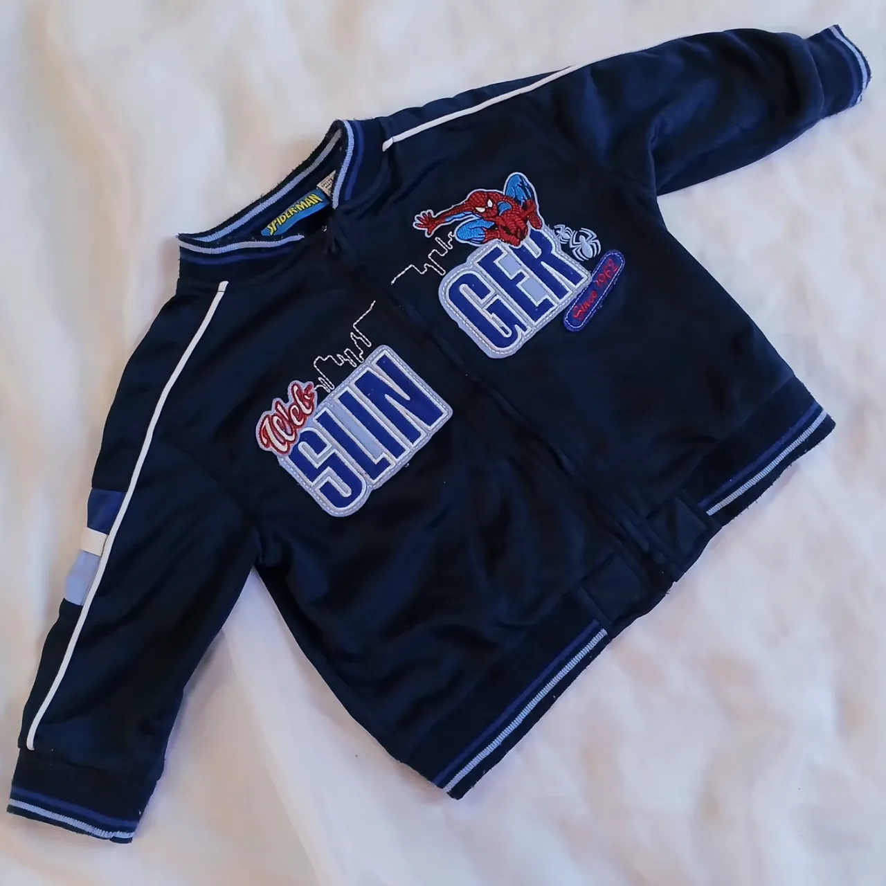 Campera de Spiderman para niño, con bordados y apliques. Ideal para los fans del superhéroe.