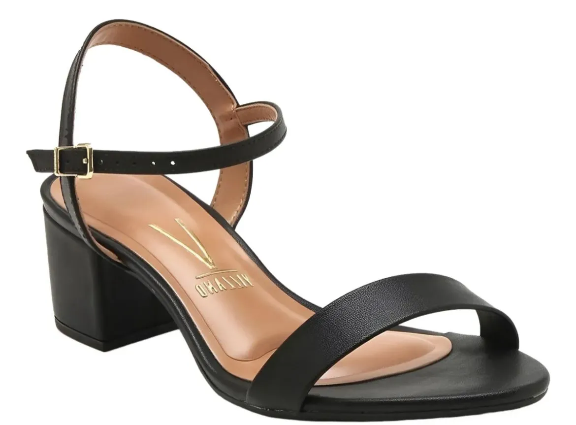 Sandalias de mujer negras con taco ancho y pulsera en el tobillo. Ideales para un look elegante y cómodo.