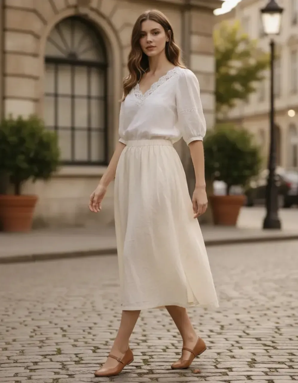 Pollera larga forrada de color marfil, con cintura elastizada y tajos laterales. Importada, submarca juvenil estilo coreana de Shein. Ideal para un look de tarde romántica 