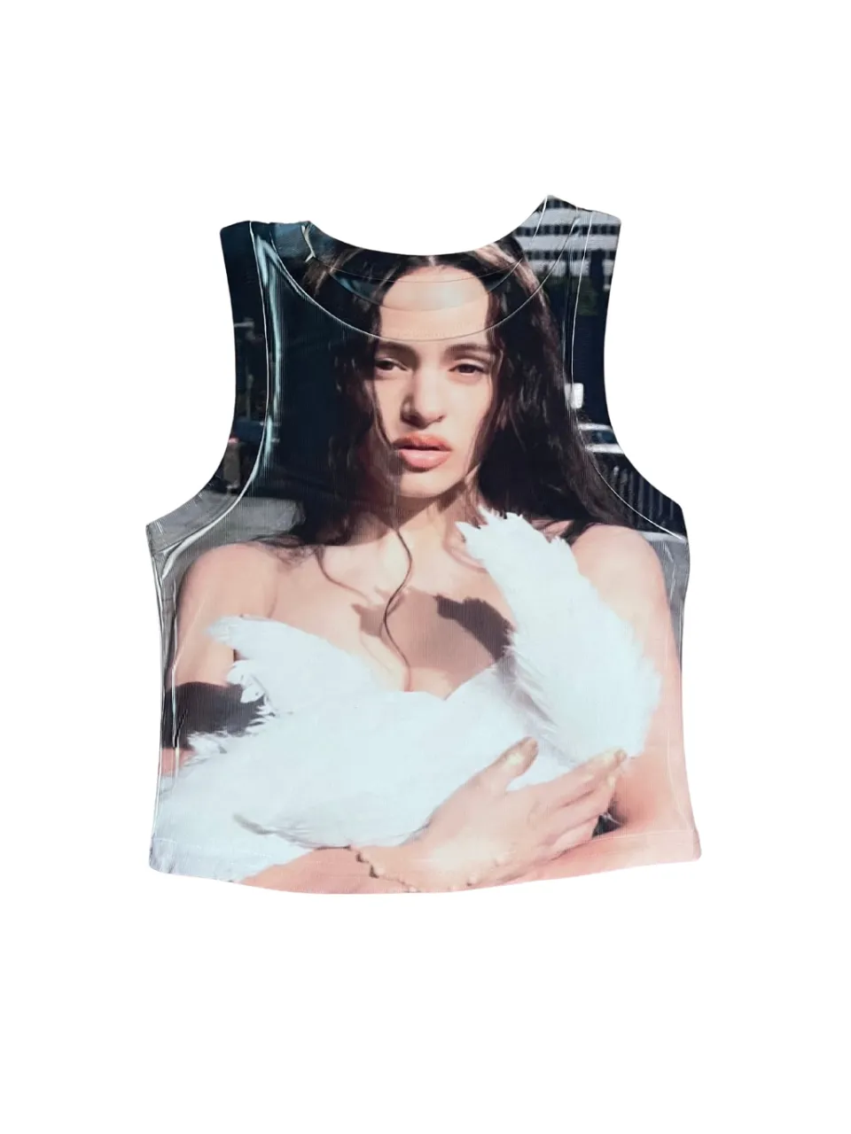 Musculosa crop con estampa de Rosalía. nuevo. talle s/m. medidas sisa 35 a 40 cm. largo 40 cm.