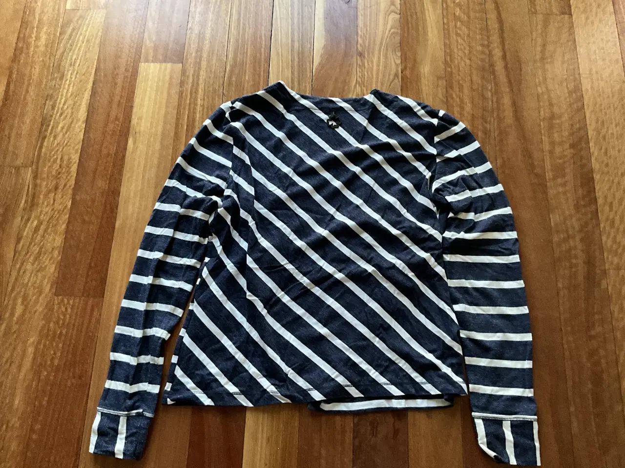 Remera manga larga de mujer con rayas diagonales en azul y blanco. Marca Vitamina. Ideal para un look casual y moderno.