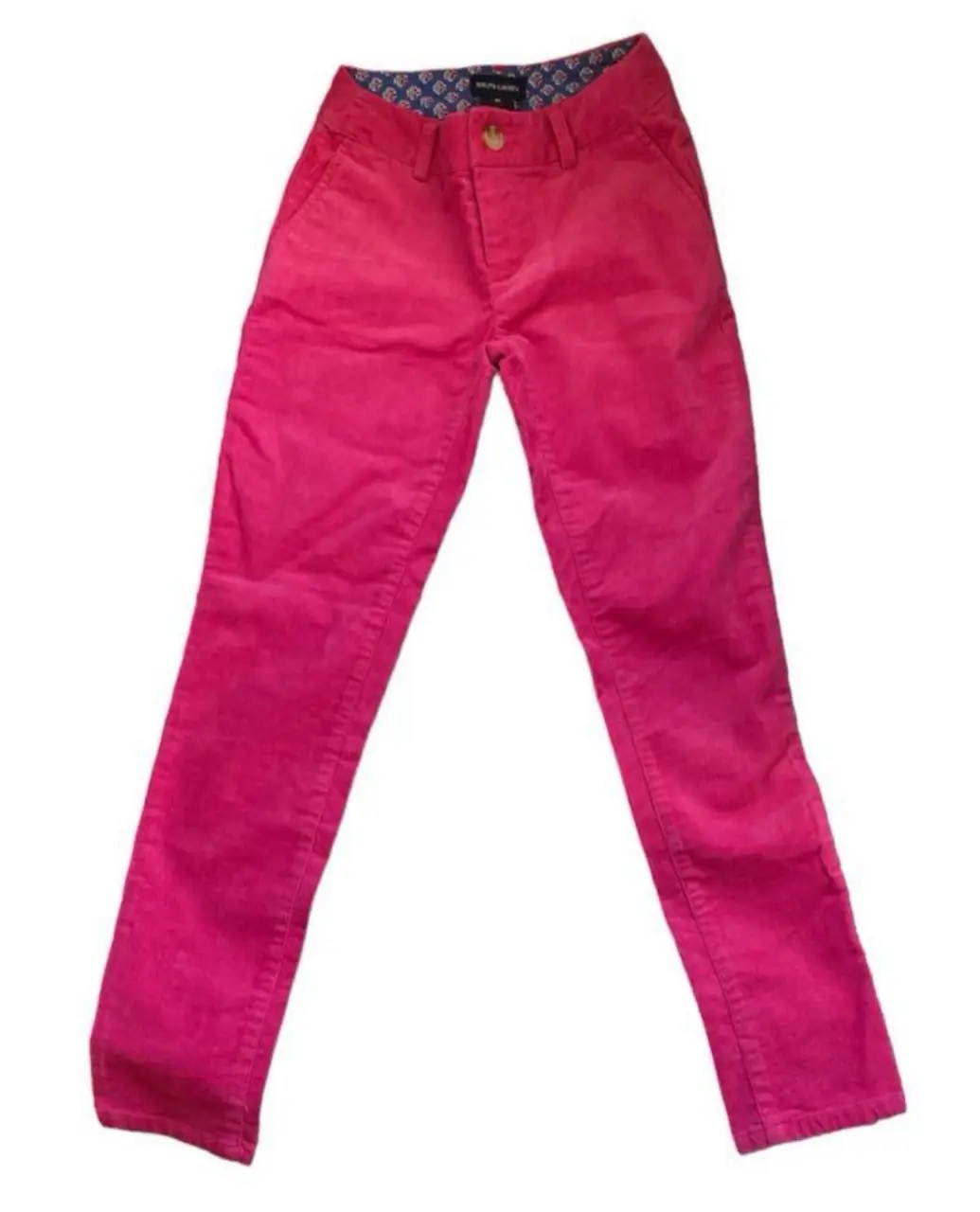 Pantalón chino de corderoy rosa para niña de la marca Ralph Lauren. Talle 10. Ideal para un look casual y cómodo. cintura 29 cadera a la altura del tiro 39 largo 79 tiro delantero 18 tiro trasero 28.  nuevo 