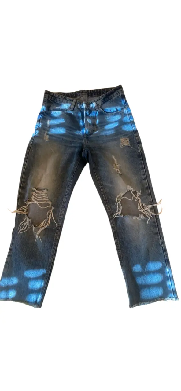 Jeans con roturas Lovely denim. Talle 24, 100% algodón. Estilo vintage y streetwear. cintura 36, cadera 47, largo 85